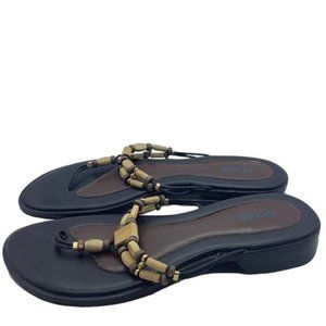 Nicole Wedge T-Strap Crescendo Sandals Women 7.5 Brown Wood Beads Made in Brazil